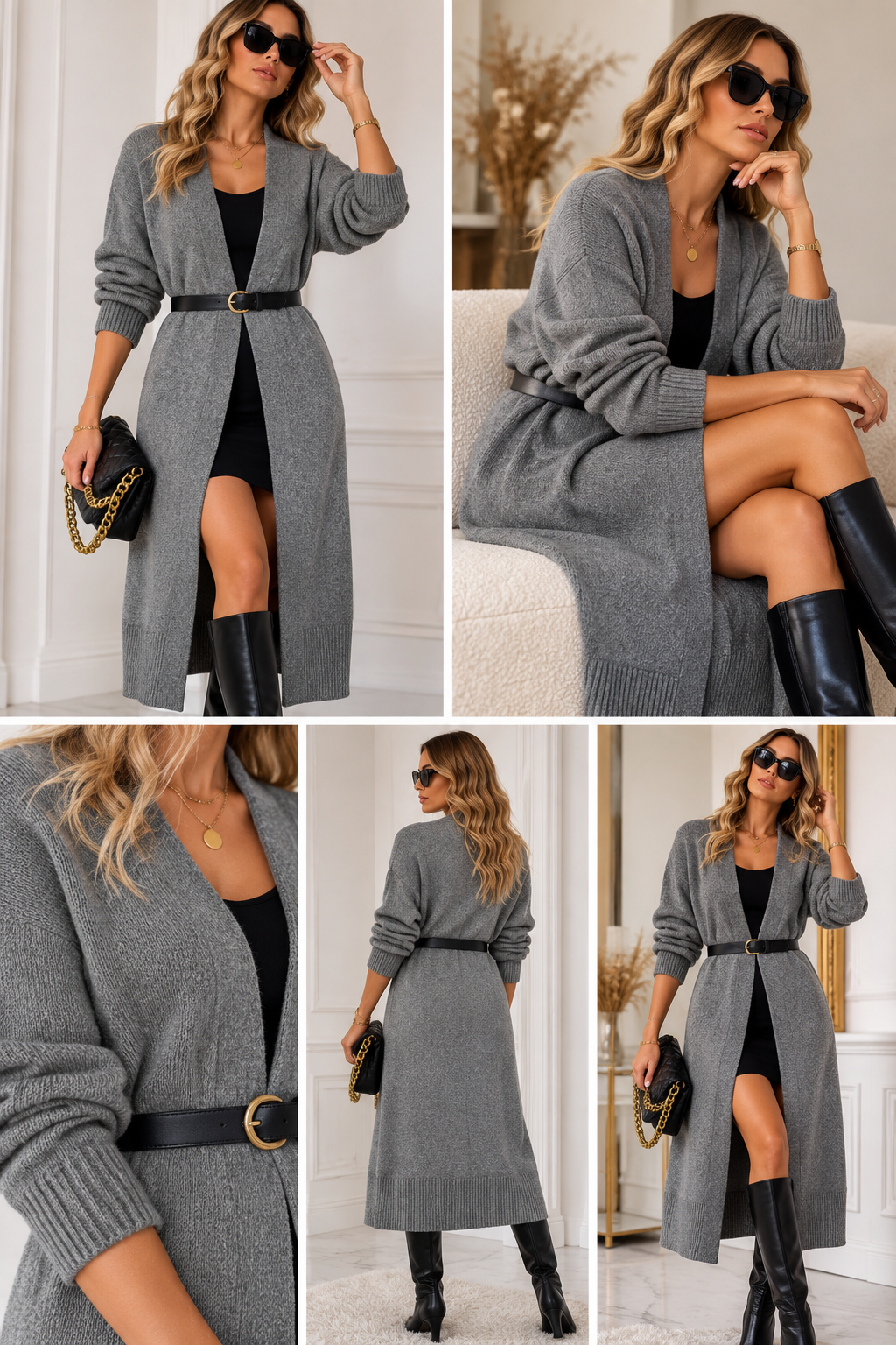 Cardigan Long Ouvert en Maille Souple