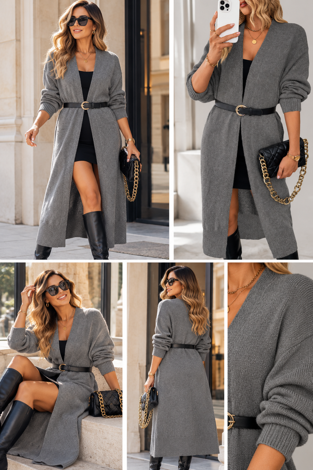 Cardigan Long Ouvert en Maille Souple