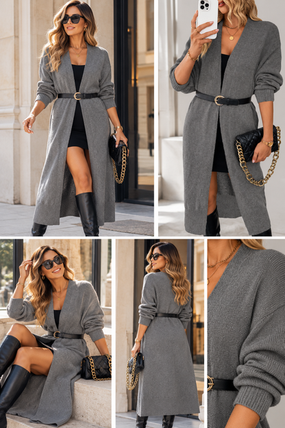 Cardigan Long Ouvert en Maille Souple