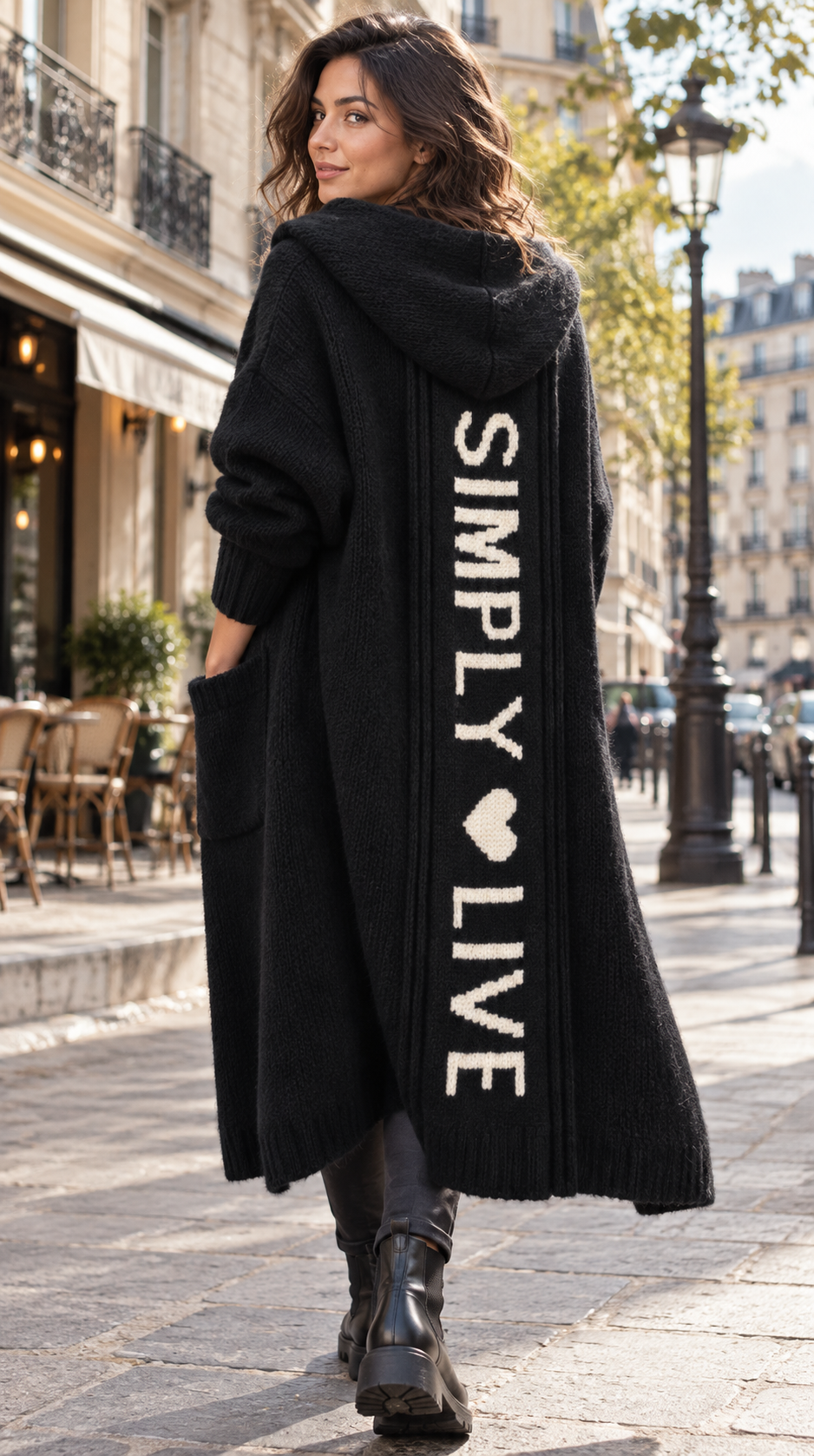Cardigan Long Oversize à Capuche en Maille Épaisse