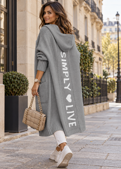 Cardigan Long Oversize à Capuche en Maille Épaisse
