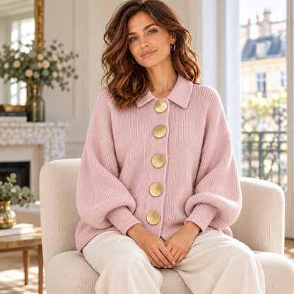 Cardigan Ample à Col Chemise et Gros Boutons