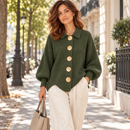 Cardigan Ample à Col Chemise et Gros Boutons