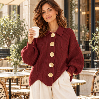 Cardigan Ample à Col Chemise et Gros Boutons