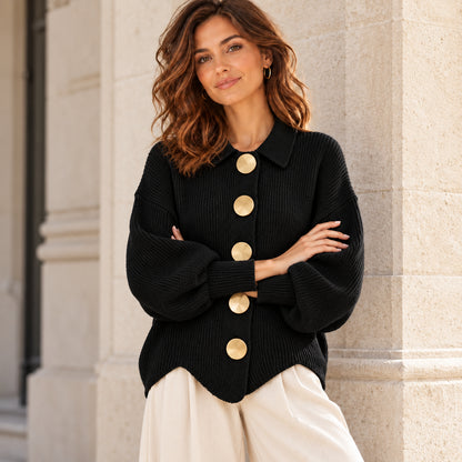Cardigan Ample à Col Chemise et Gros Boutons